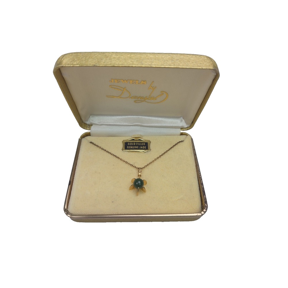 VTG Gold Filled Genuine Jade Flower Necklace Jewels by Dangal